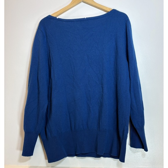 Neiman Marcus Cashmere Sweater Womens 2X Royal Blue Scoop Neck Long Sleeve Knit - Picture 2 of 9